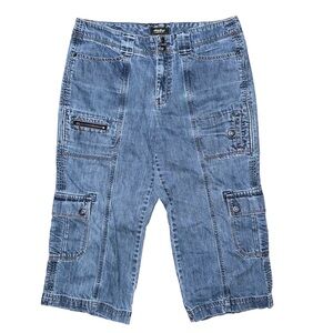 💖 Eddie Bauer Mercer Fit Blue Denim Cargo Jean Capris Gorp Y2K Utility
